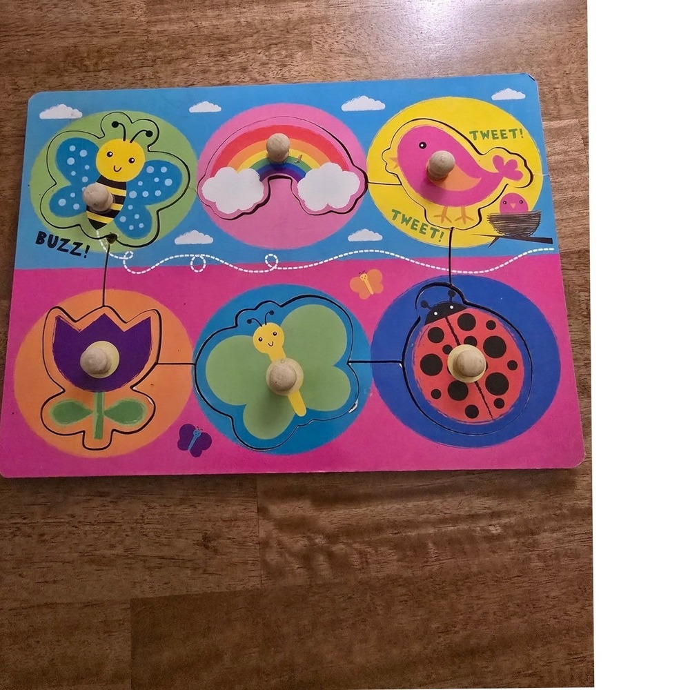 Vintage 2010 Devrian Global Industries Wooden Rainbow Butterfly Peg Puzzle